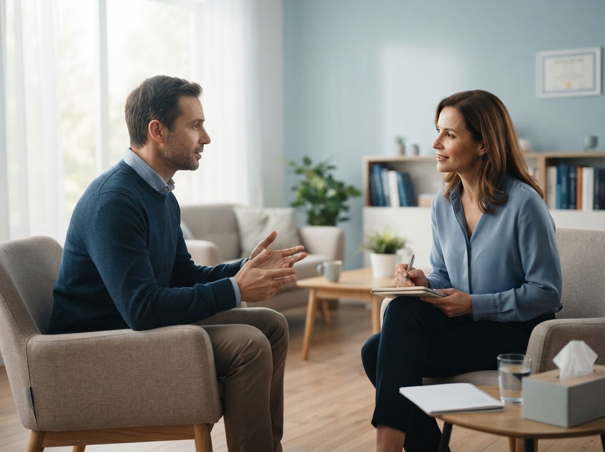 Капельница от наркотиков Мужчина беседует с психологом